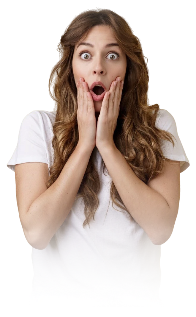 Woman surprised reacting to headline